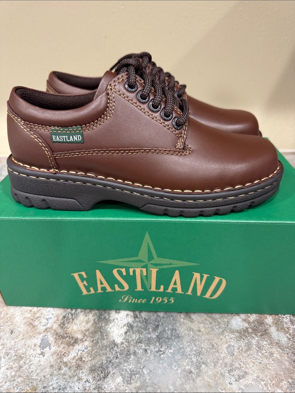 Eastland Brown Leather Lace-Up Mules with Black Laces - Picture 2 of 3